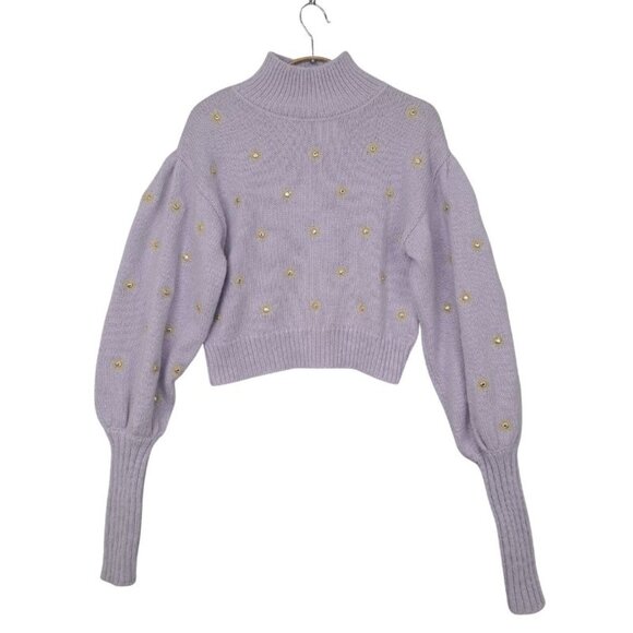 Farm Rio Mirror Embroidered Sweater in Soft Lilac Size XS - Picture 3 of 10